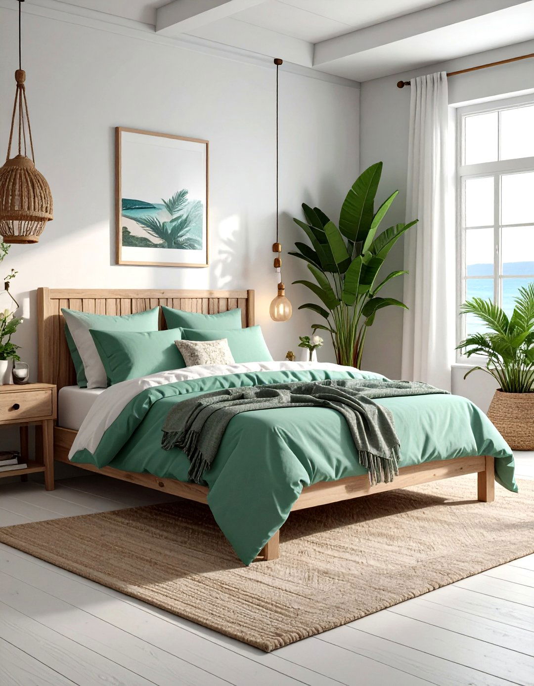 Seafoam green linen bedding - 30 bohemian green bedroom ideas