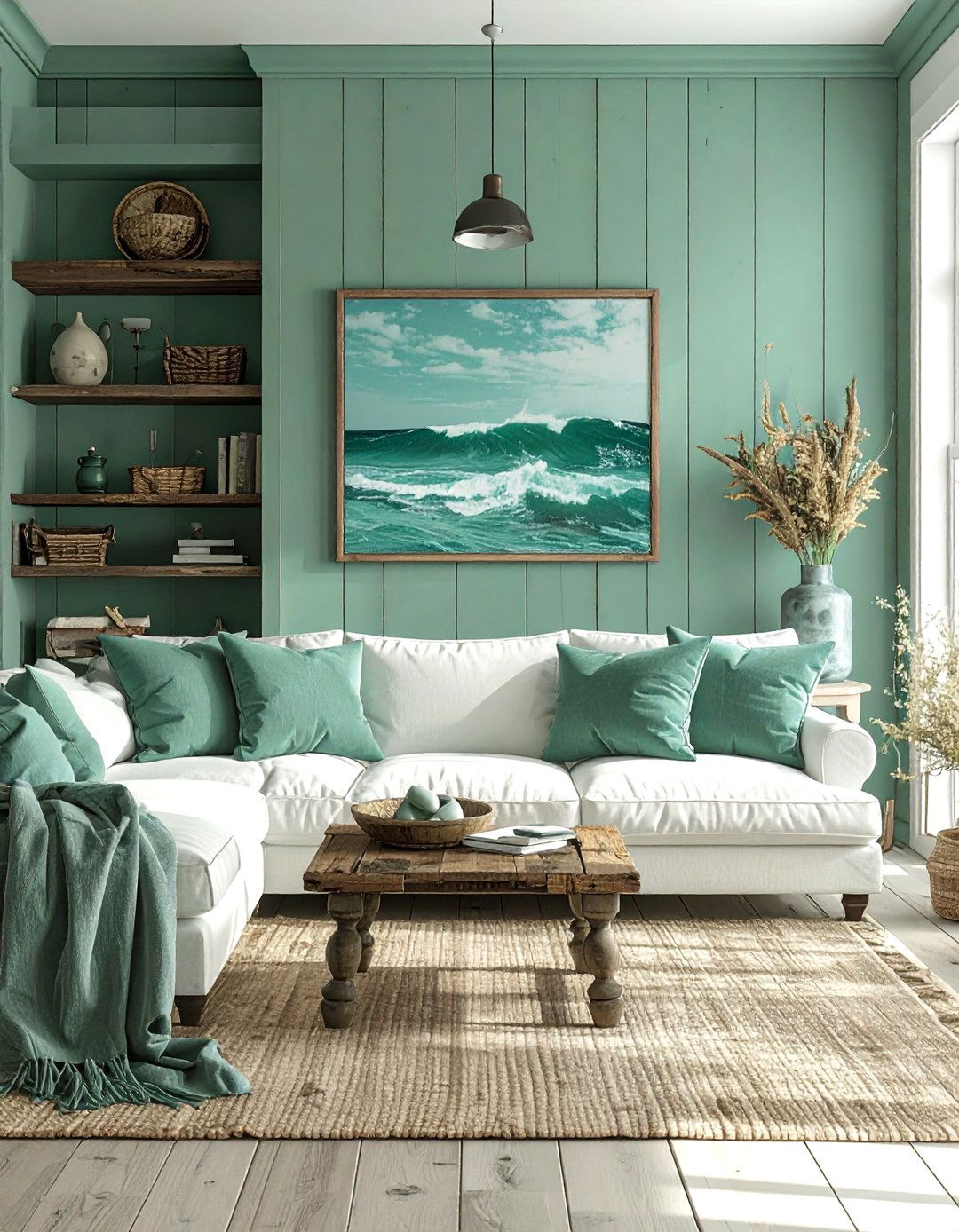 Seafoam green living room - 30 living room green walls