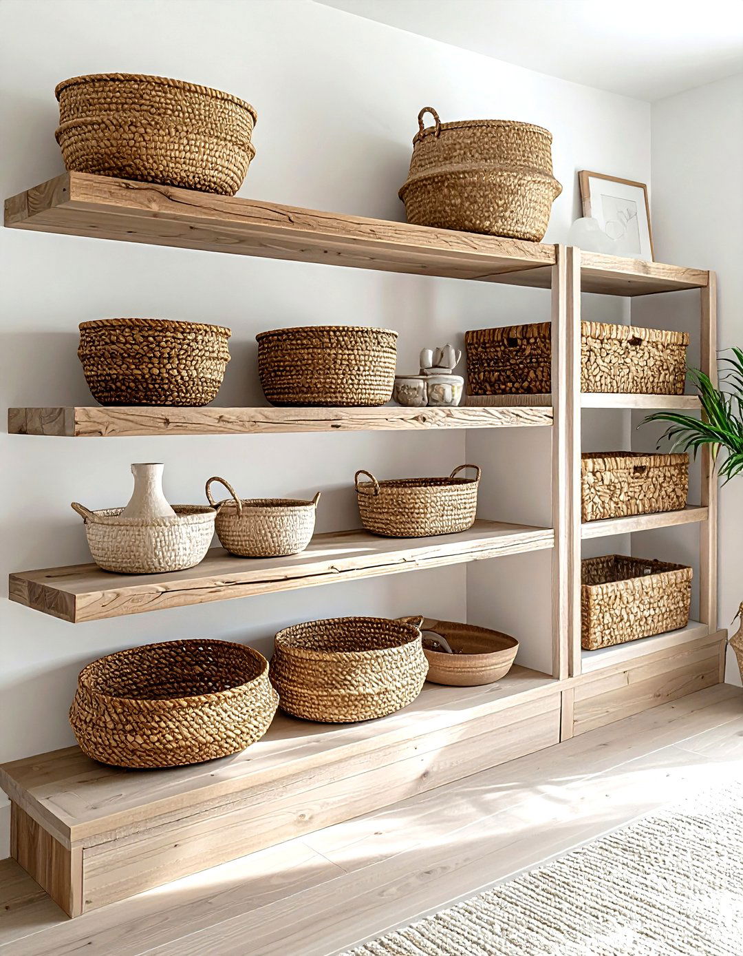 Seagrass Basket Oak Shelf - 30 dining room texture layering ideas