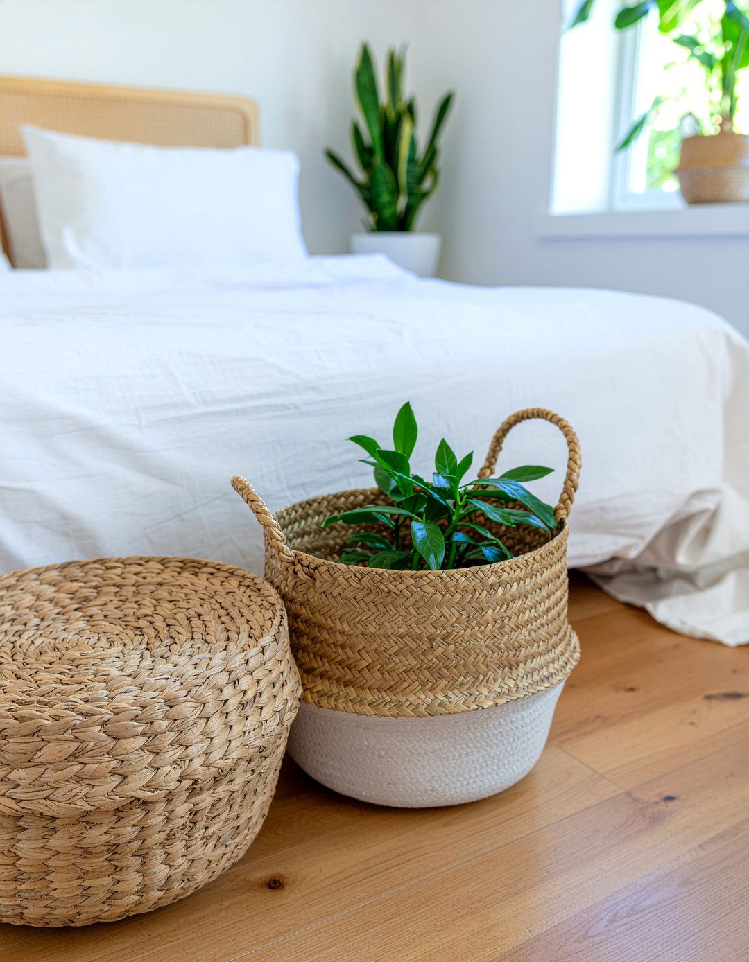 Seagrass Belly Basket Handles - 30 bedroom storage baskets