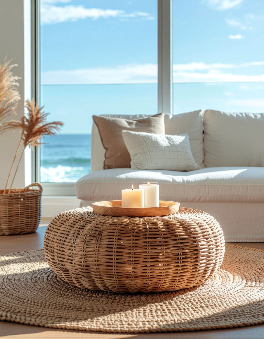 Seagrass Ottoman - 30 woven living room ideas