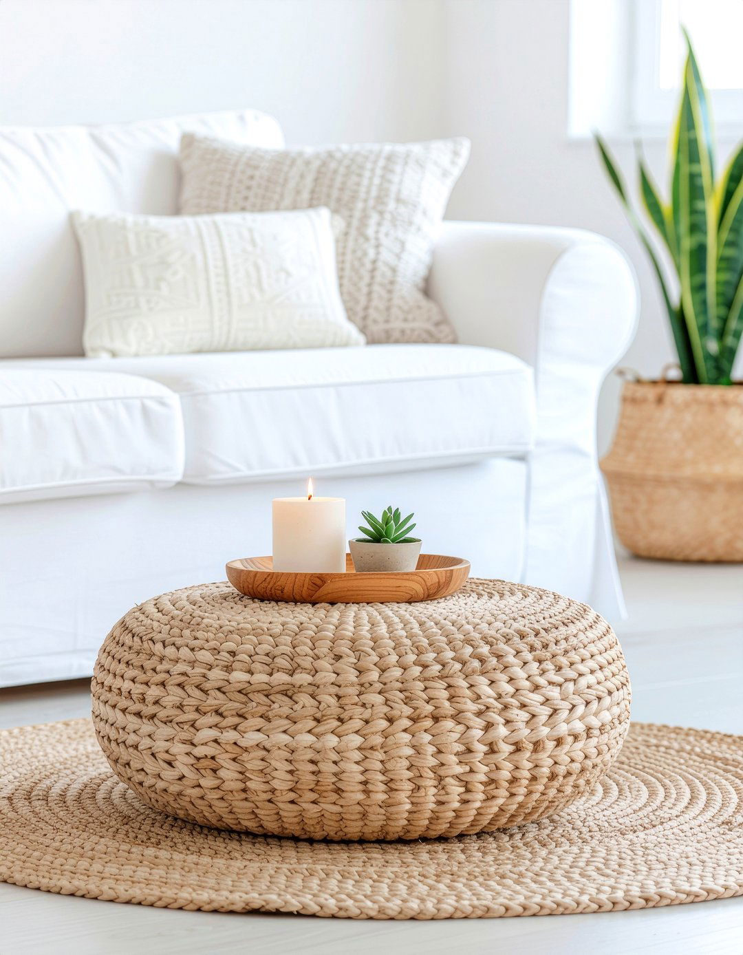 Seagrass Ottoman - 30 living room coastal furniture ideas