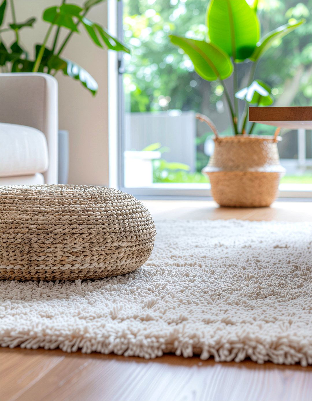 Seagrass Pouf - 30 seagrass living room ideas