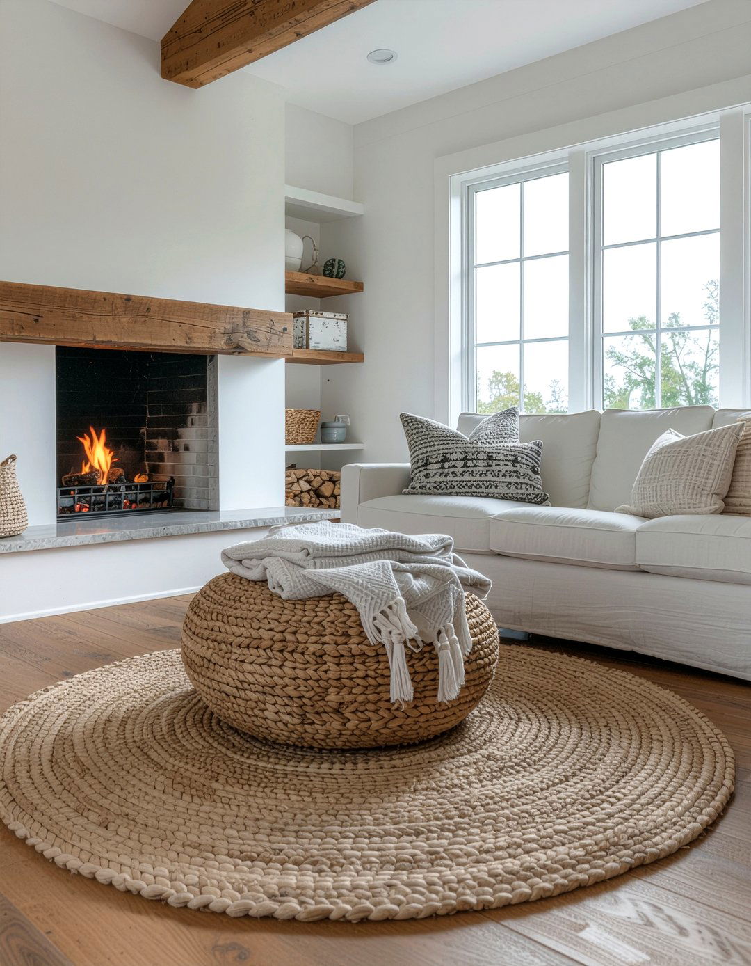 Seagrass Storage Basket Living Room - 30 cozy texture living room ideas