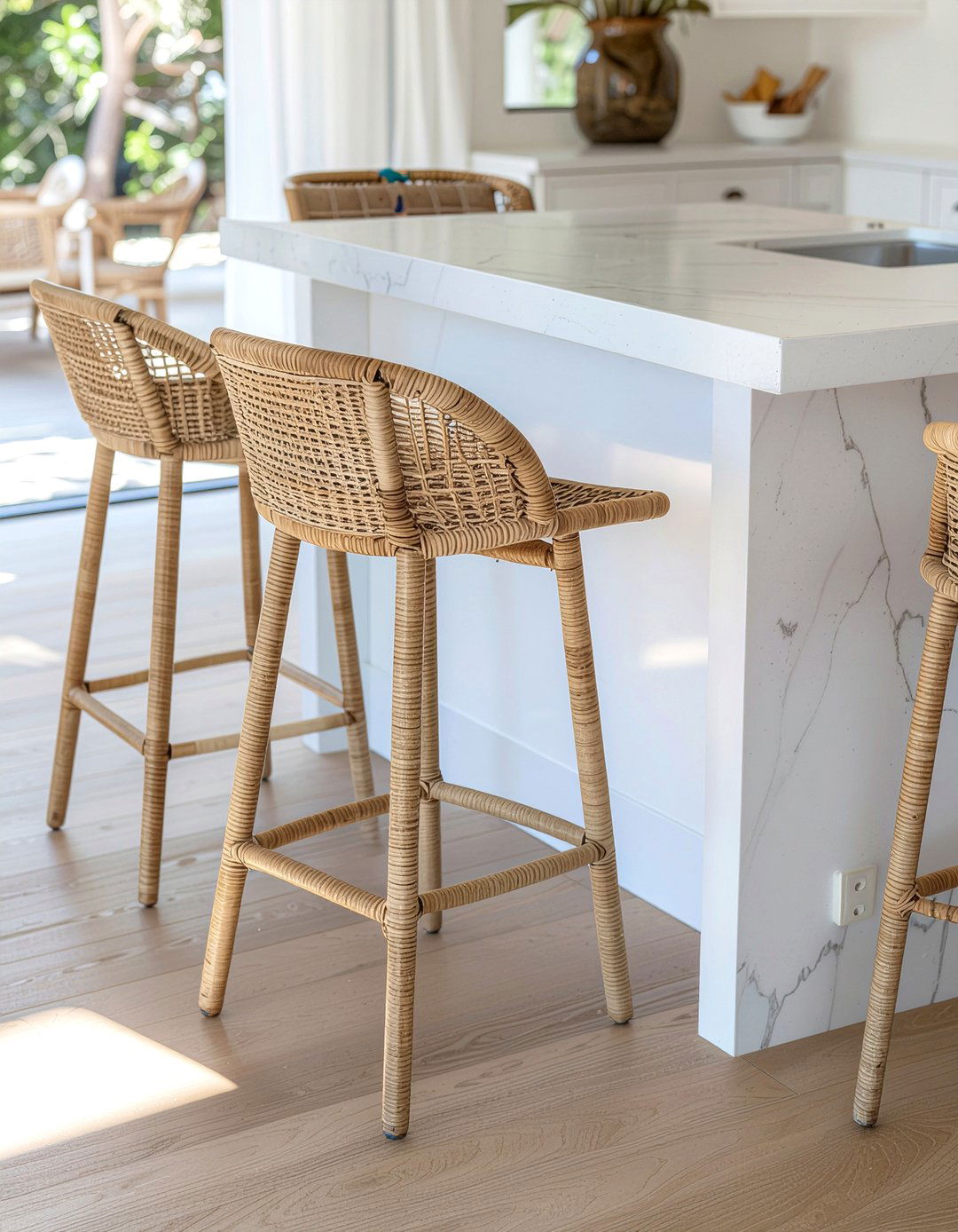 Seagrass bar stools - 30 beach kitchen ideas