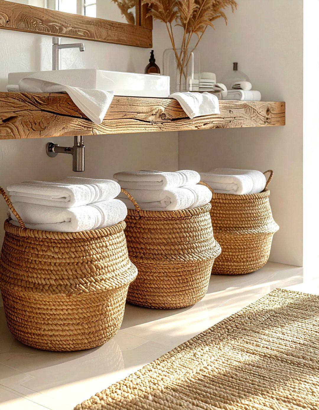 Seagrass basket bathroom storage - 30 Mediterranean bathroom ideas