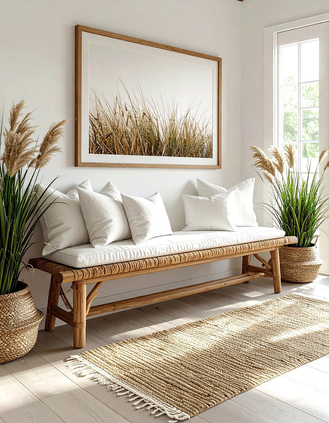 Seagrass bench entryway - 30 seagrass decor ideas