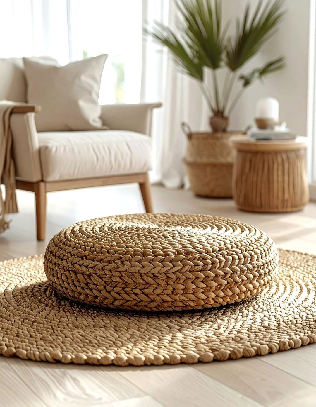 Seagrass ottoman - 30 seagrass decor ideas