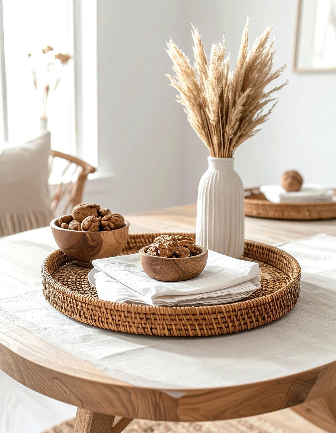Seagrass woven tray - 30 tray centerpiece dining ideas