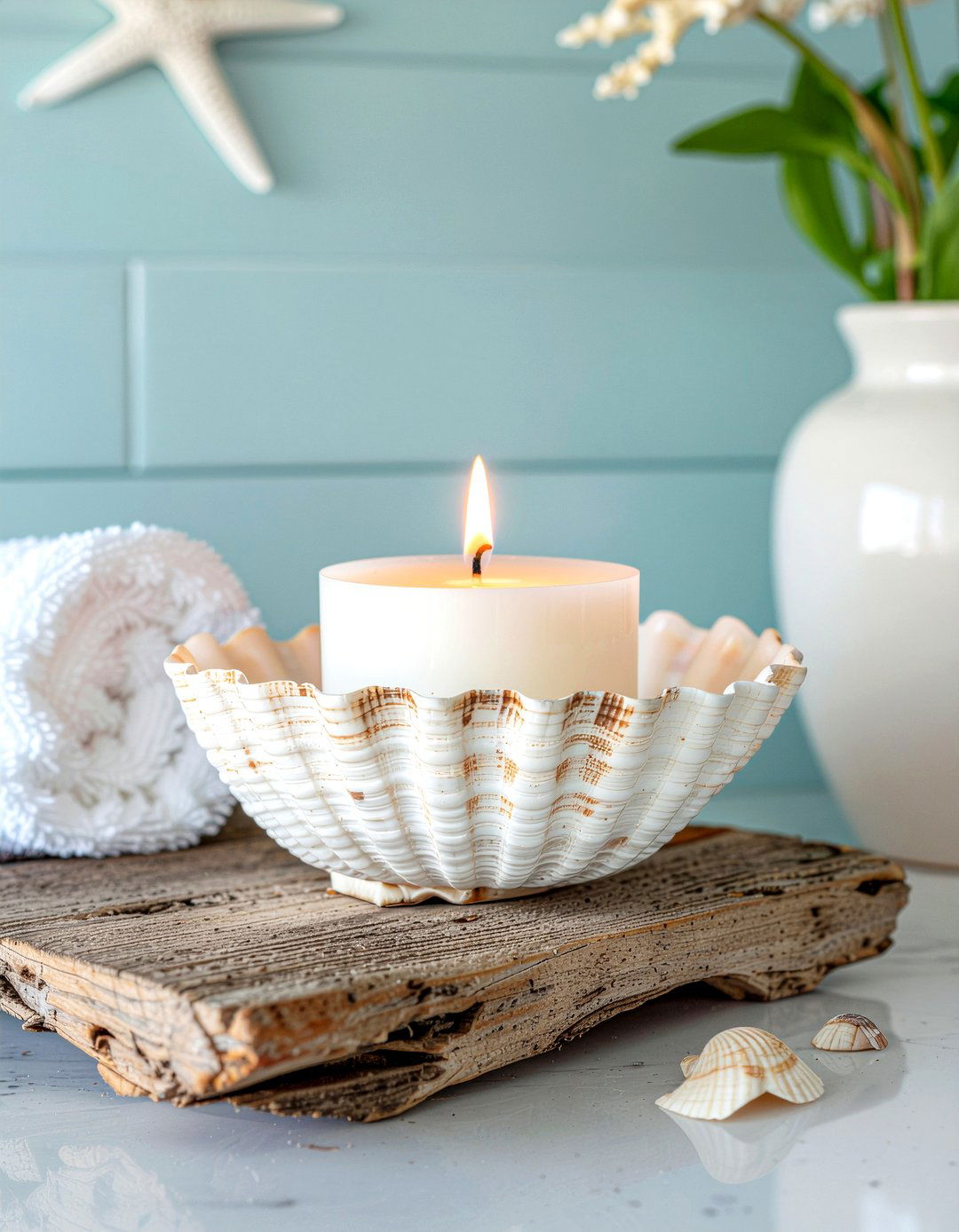 Seashell Candle Decor - 30 bathroom candle ideas