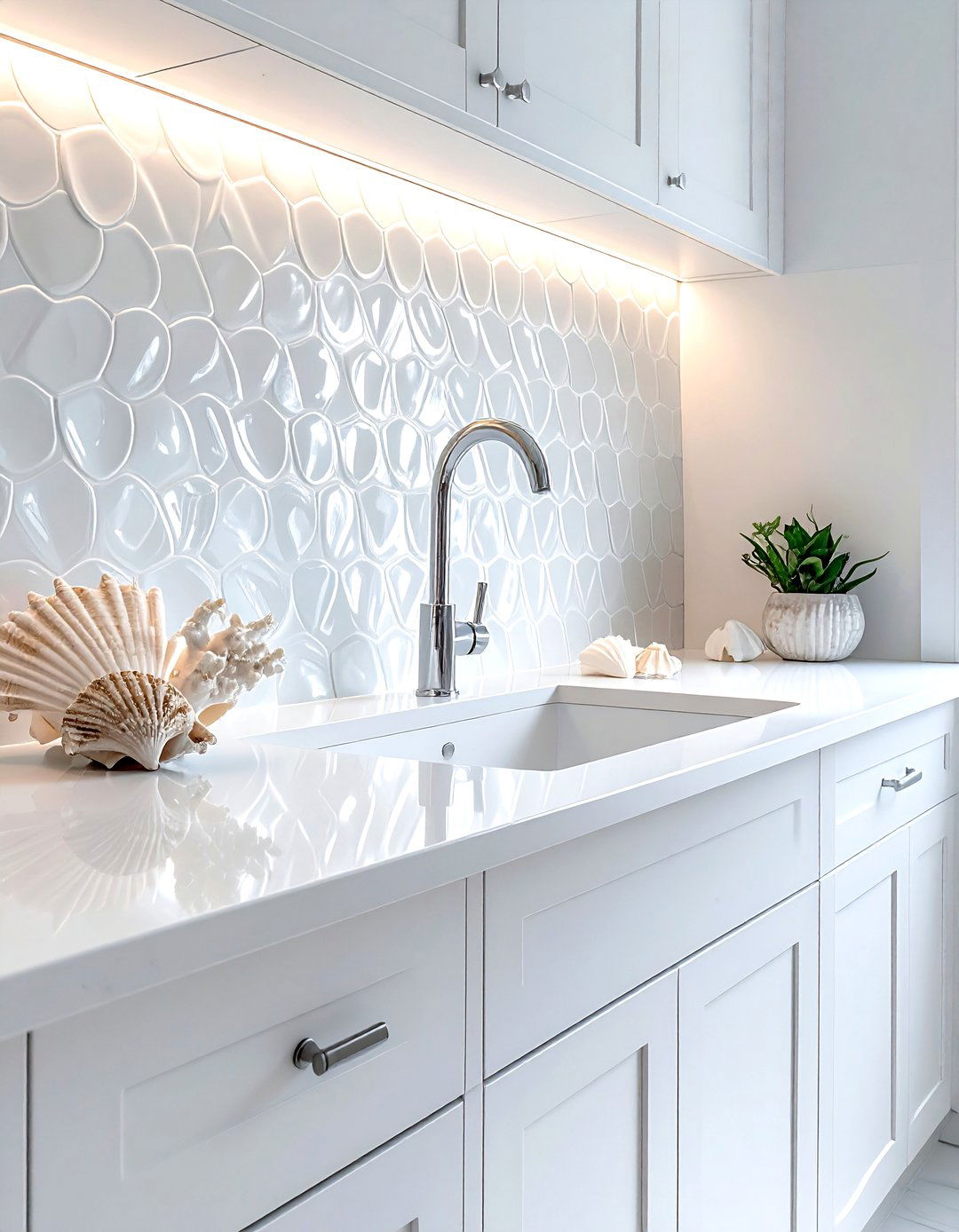 Seashell Tile Backsplash - 30 nautical bathroom ideas