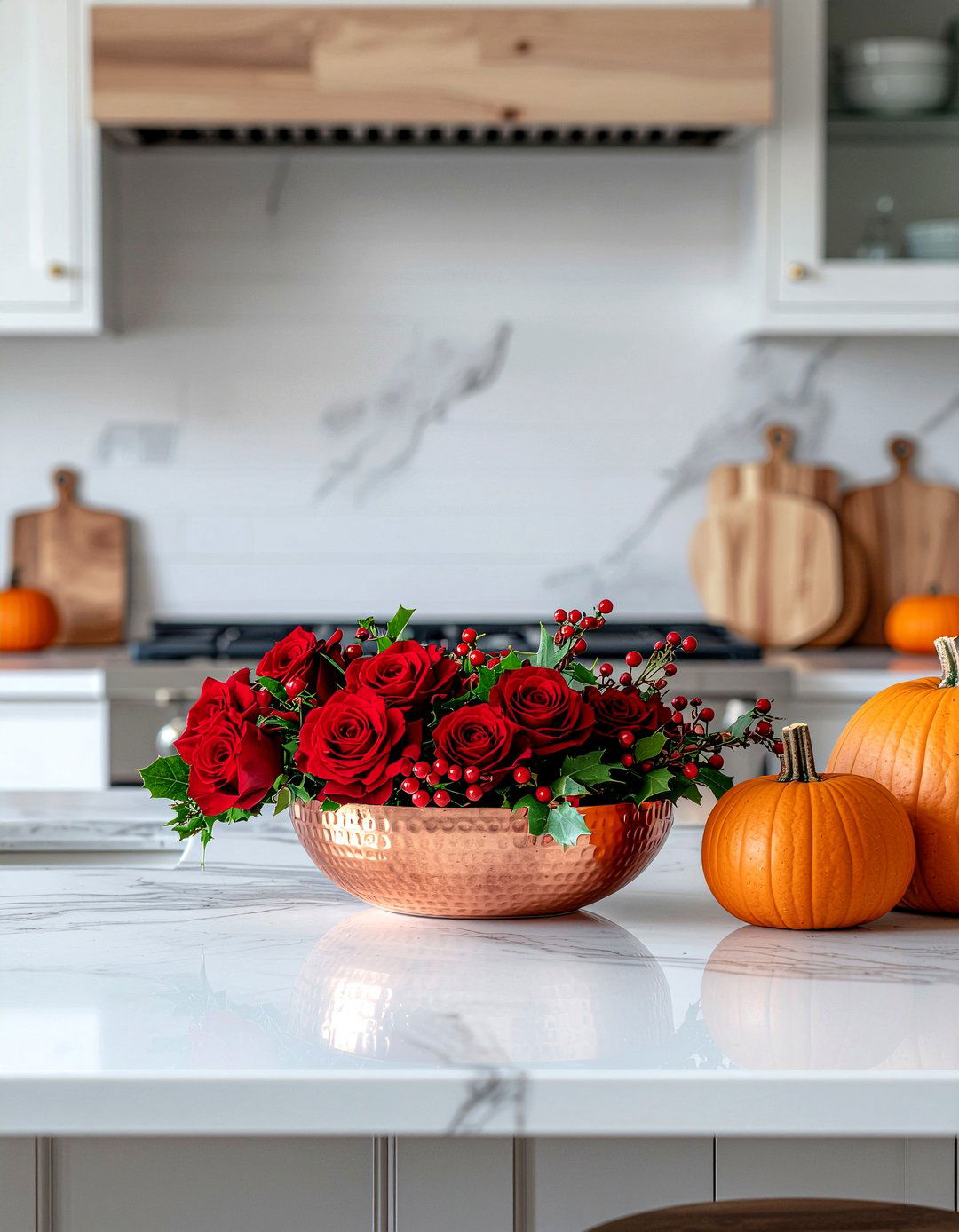 Seasonal berry and flower arrangement - 30 kitchen flower arrangement ideas