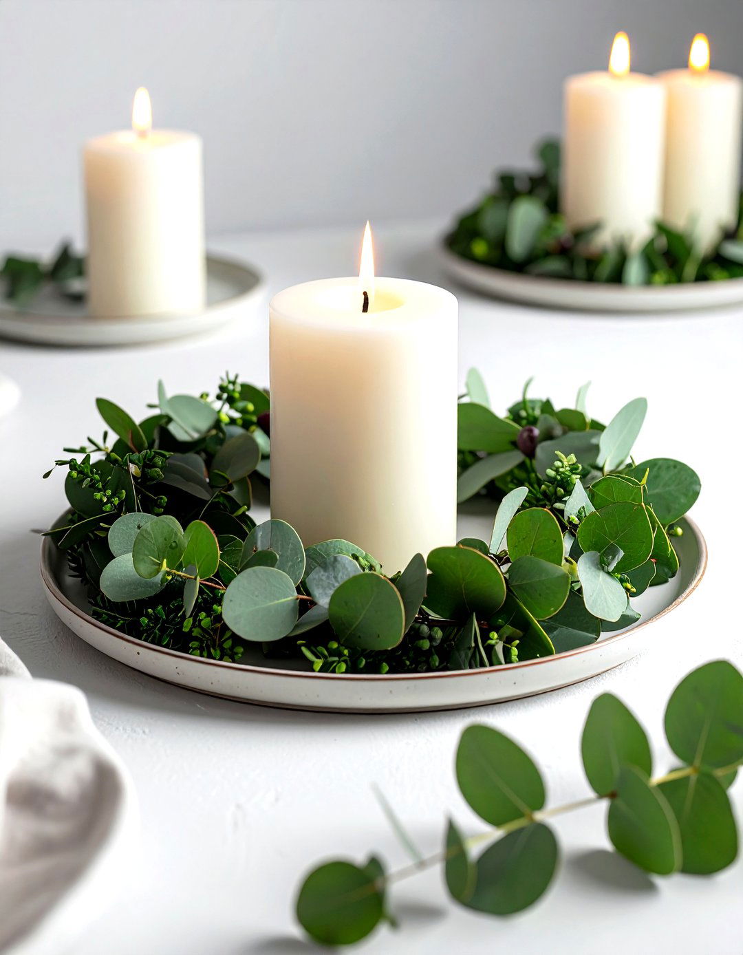 Seasonal greenery candle wreath - 30 candle arrangement ideas