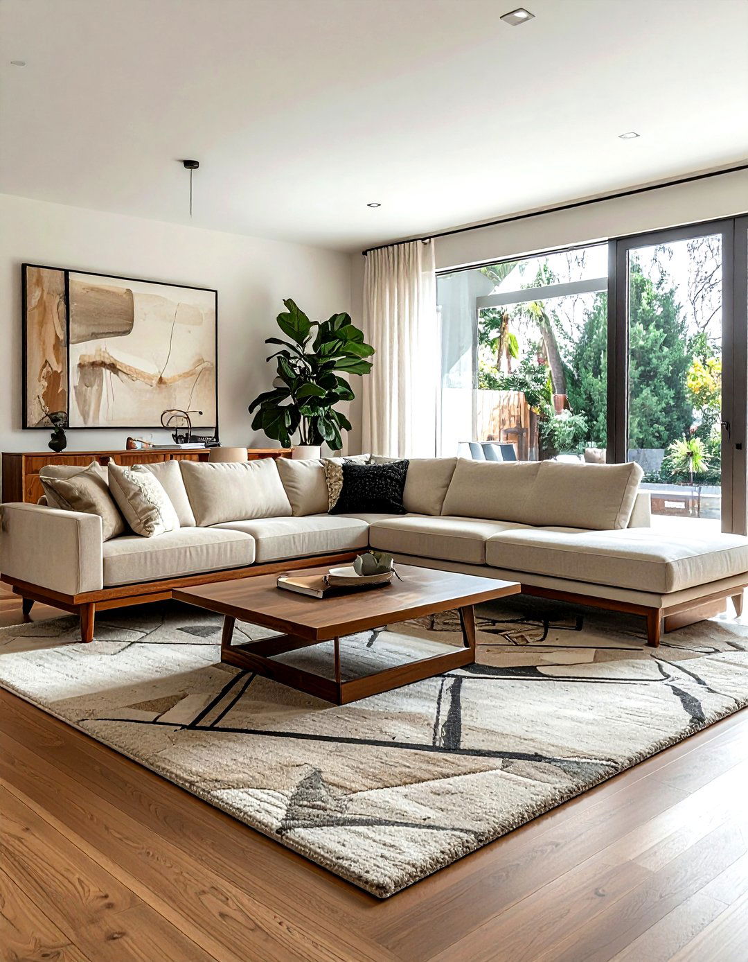 Sectional sofa with wood base - 30 living room mid-century furniture ideas