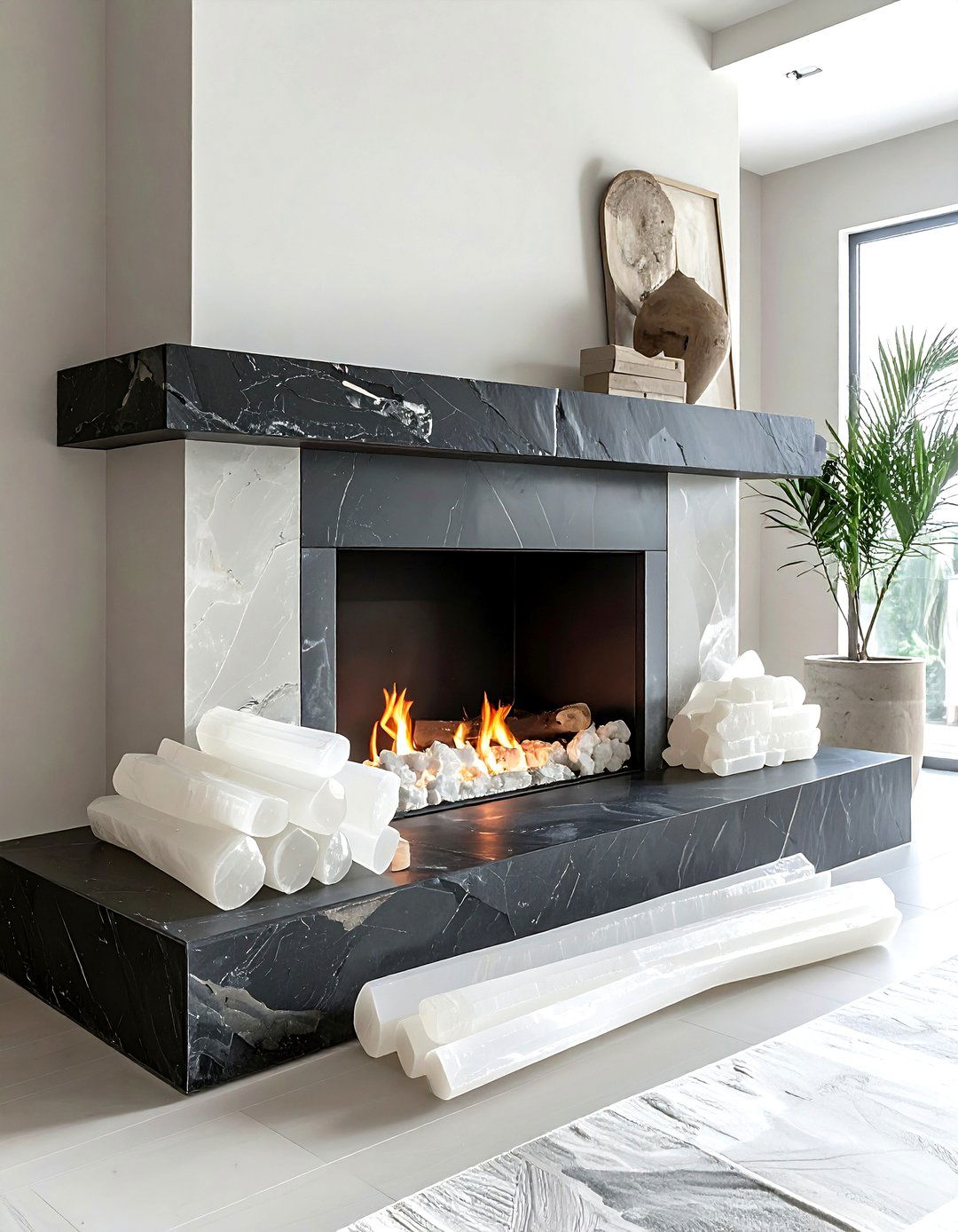 Selenite fireplace mantel - 30 crystal decor ideas