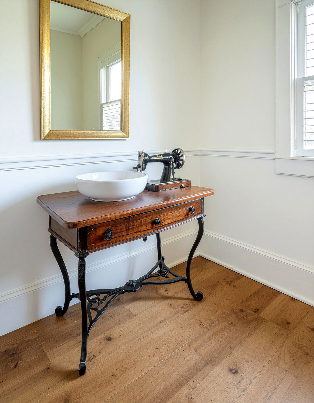 Sewing Machine Vanity - 30 recycled material bathroom ideas