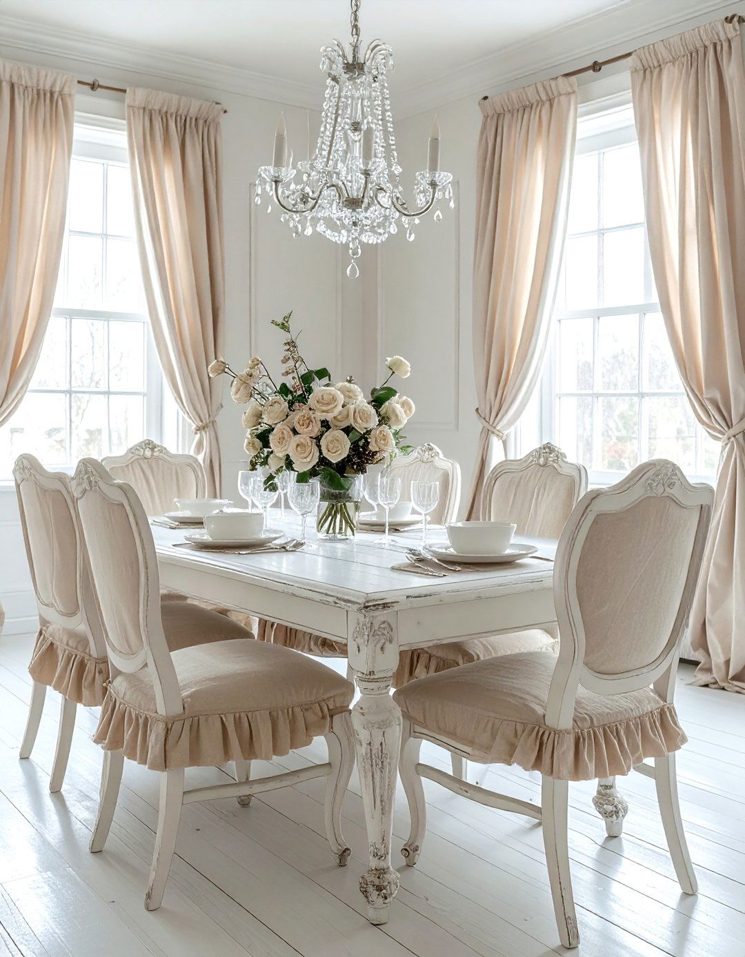 Shabby Chic Beige White Dining Room - 30 beige and white dining room ideas