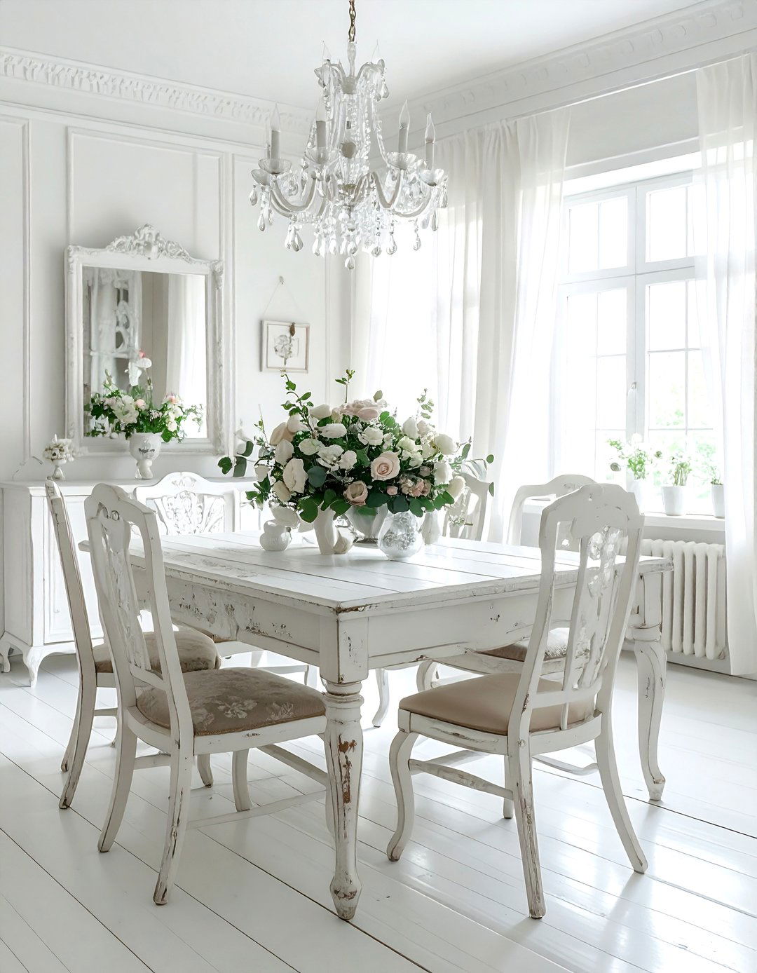 Shabby Chic Dining Room - 30 all white dining room ideas