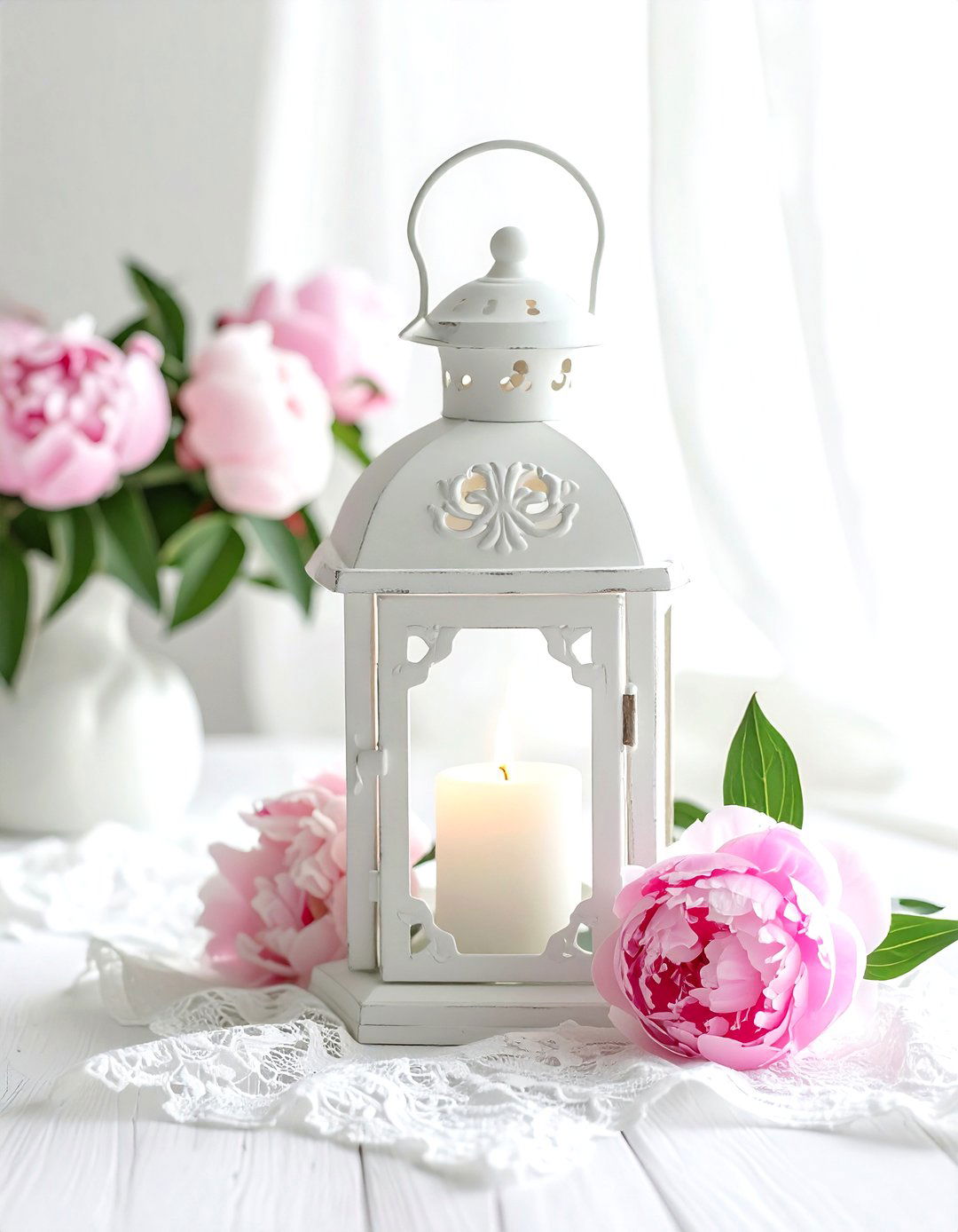 Shabby Chic White Metal Lantern - 30 lantern centerpiece dining ideas