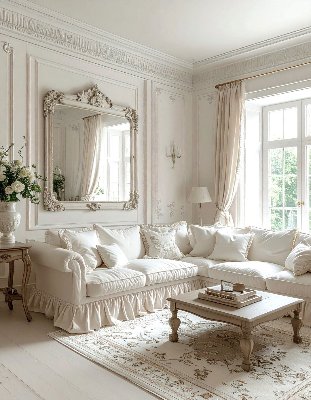 Shabby chic cream living room - 30 cream and white living room ideas