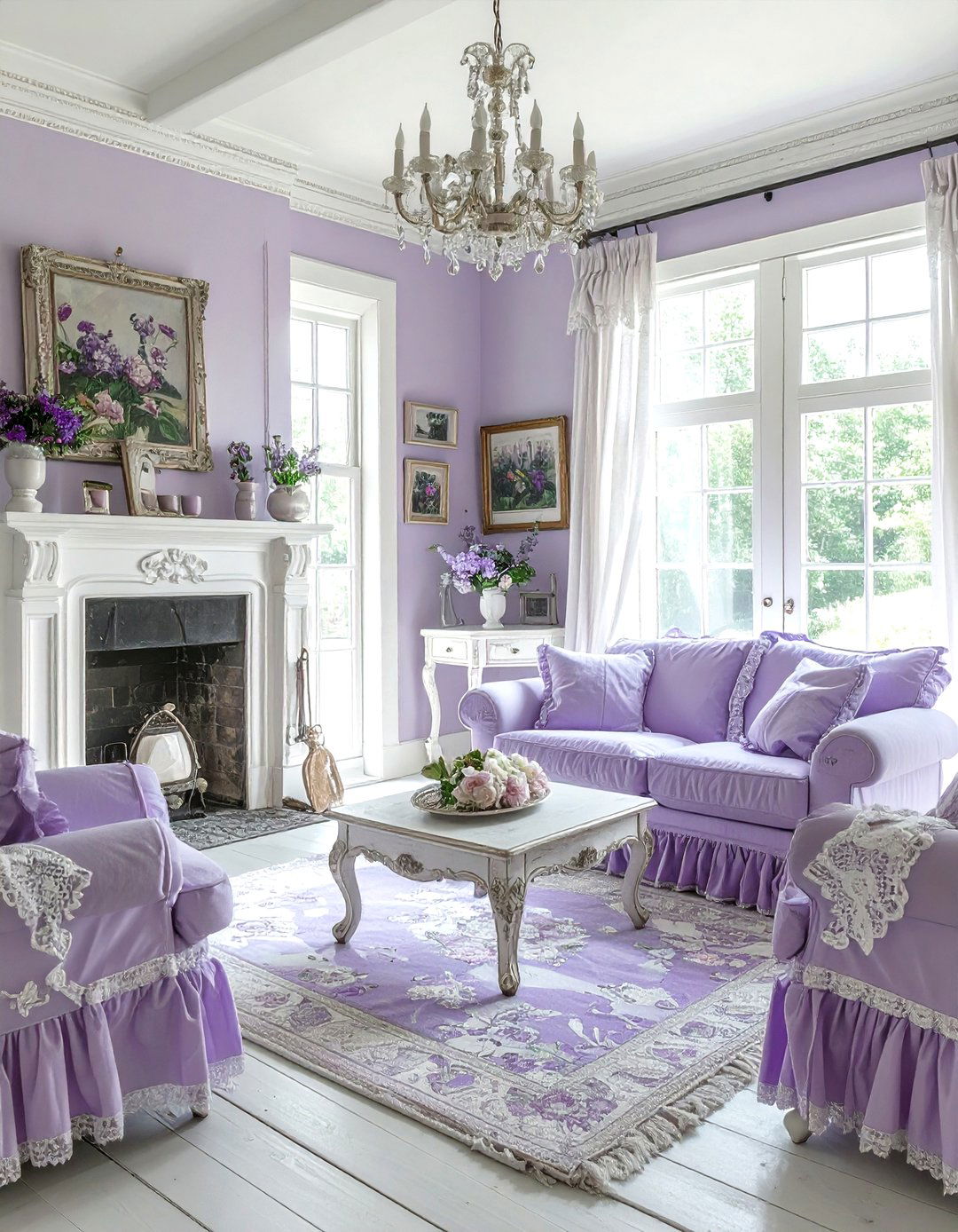 Shabby chic lavender living room - 30 lavender and white living room ideas