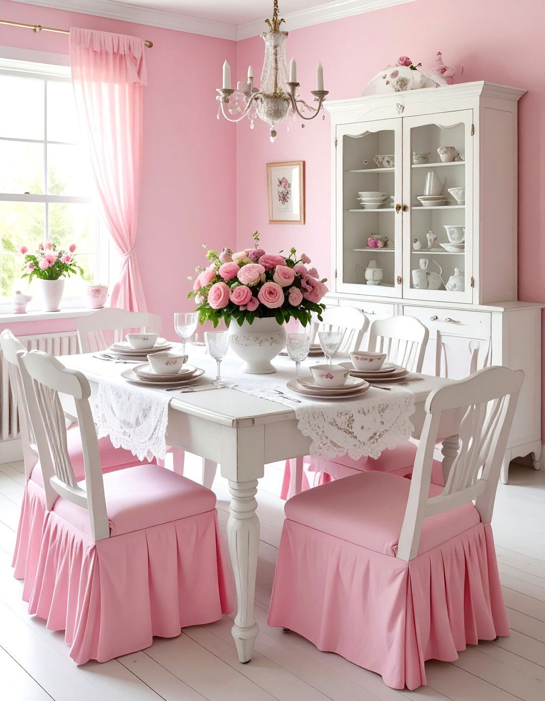 Shabby chic pink dining room - 30 pink and white dining room ideas