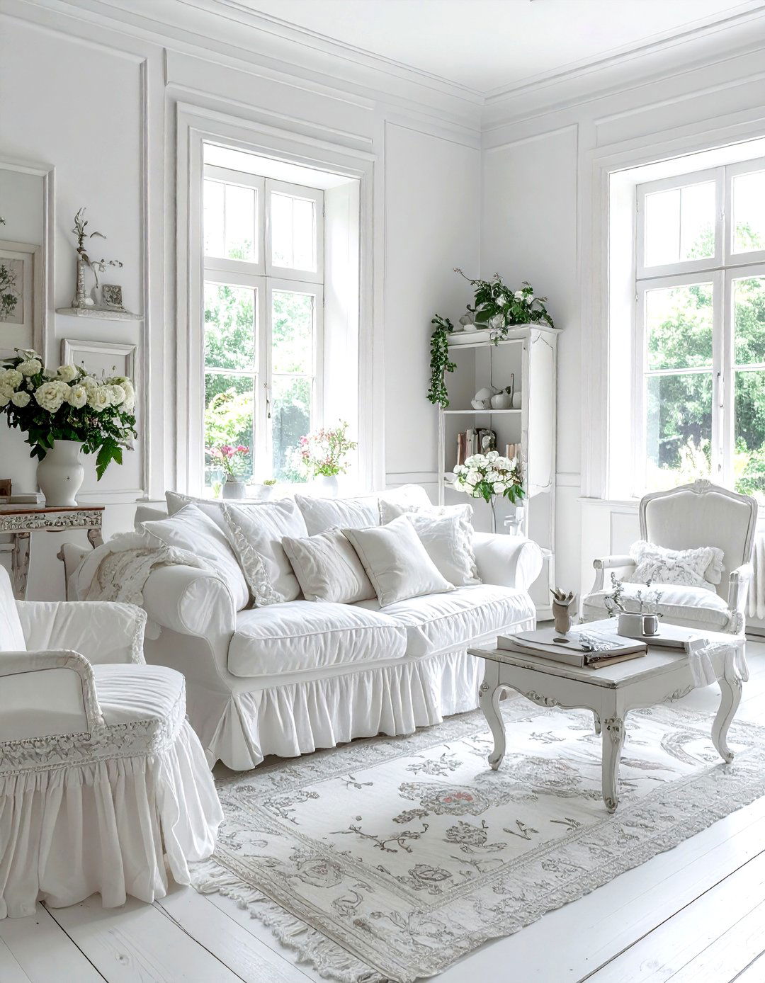 Shabby chic white living room - 30 white and white living room ideas