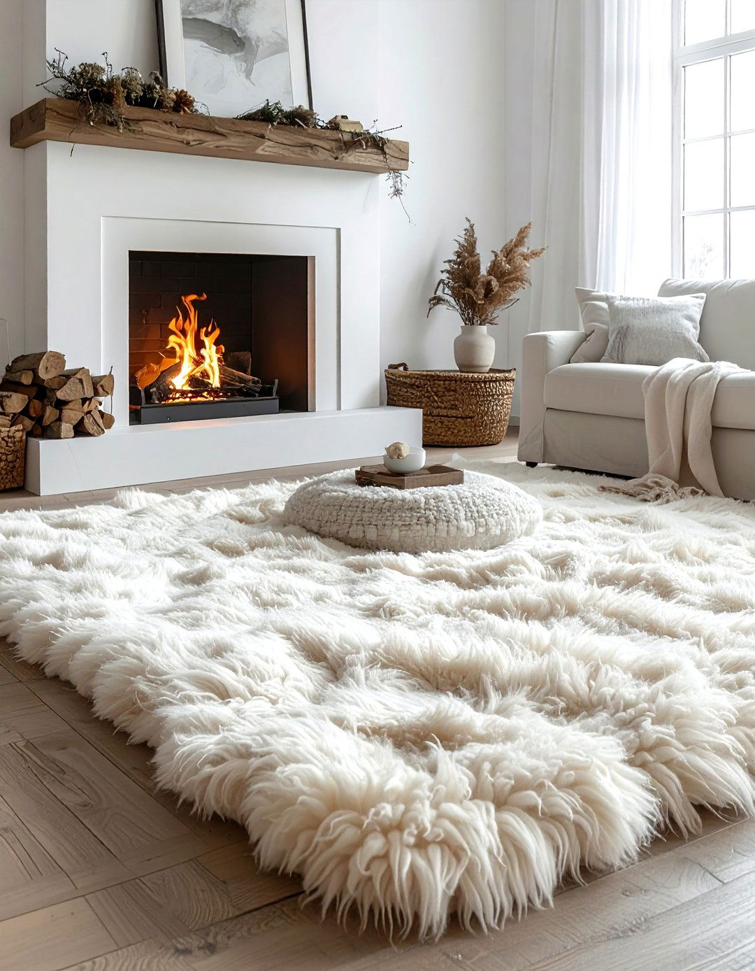 Shaggy Sheepskin Rug Layered Look - 30 shag rug ideas