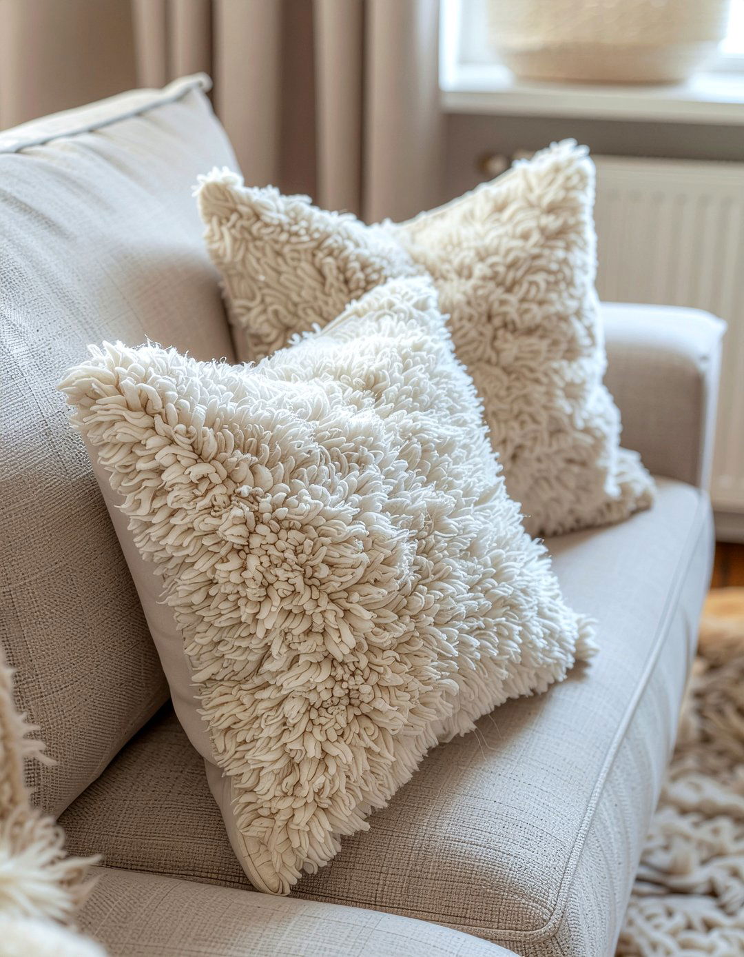 Shearling Throw Pillow - 30 warm minimalist living room ideas