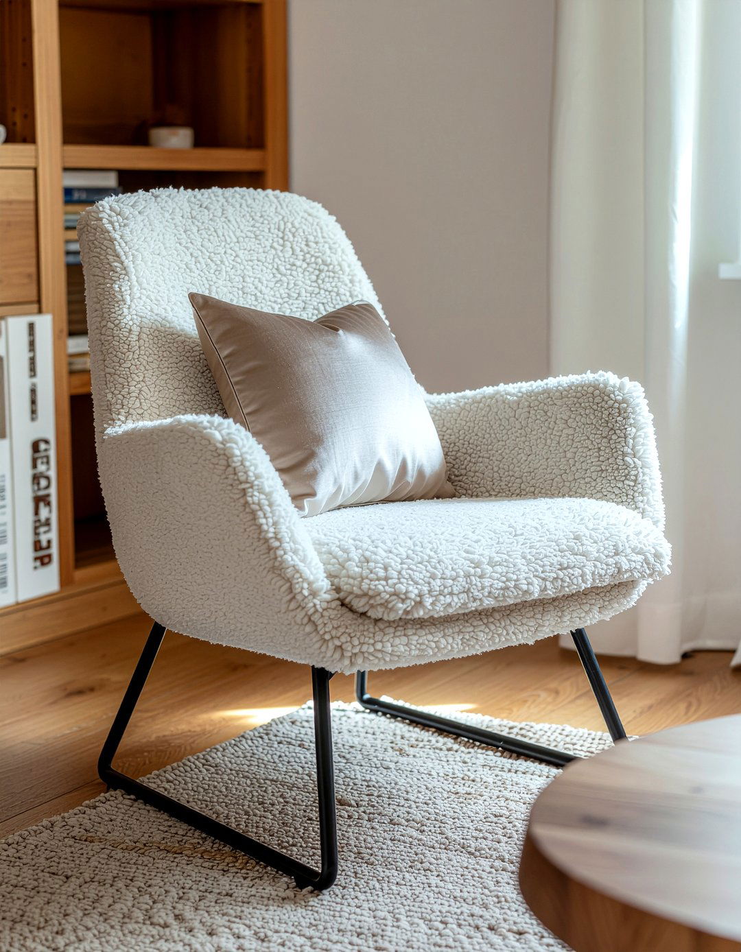 Shearling accent chair - 30 mid-century glam living room ideas