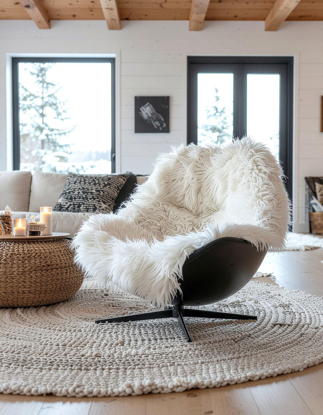 Sheepskin Egg Chair - 30 living room egg chair ideas