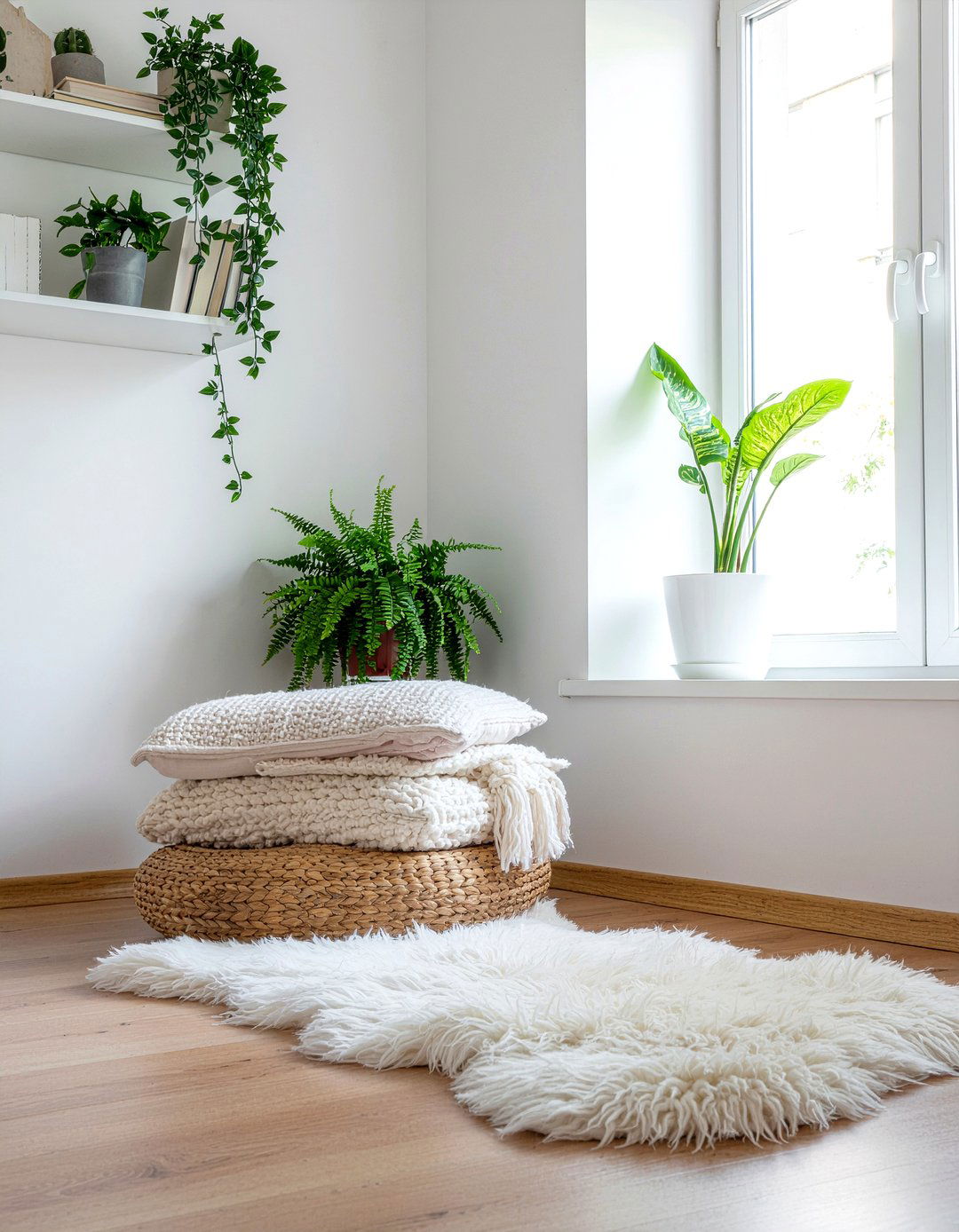 Sheepskin Floor Cushion - 30 sheepskin bedroom ideas