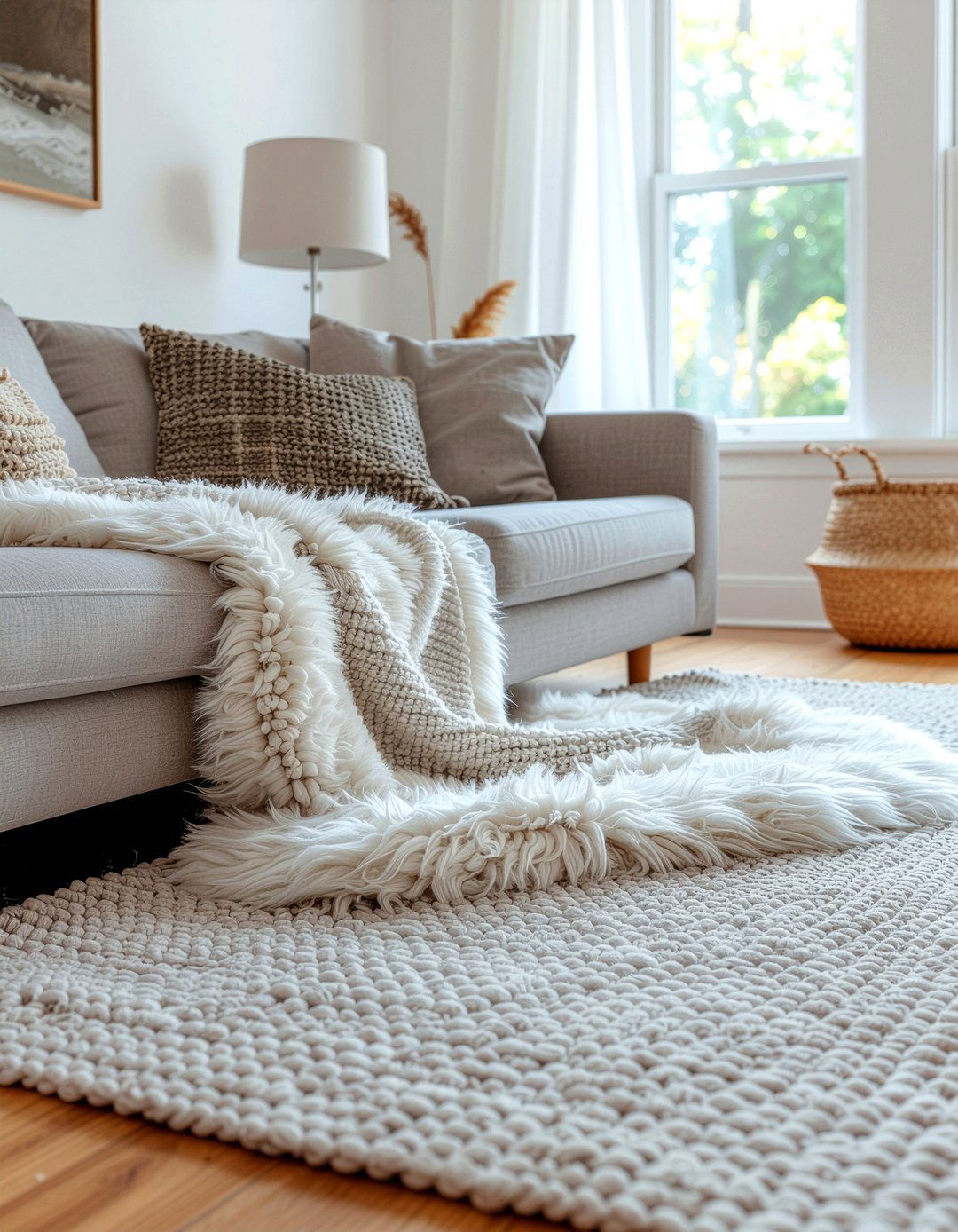 Sheepskin On Area Rug - 30 living room rug placement ideas