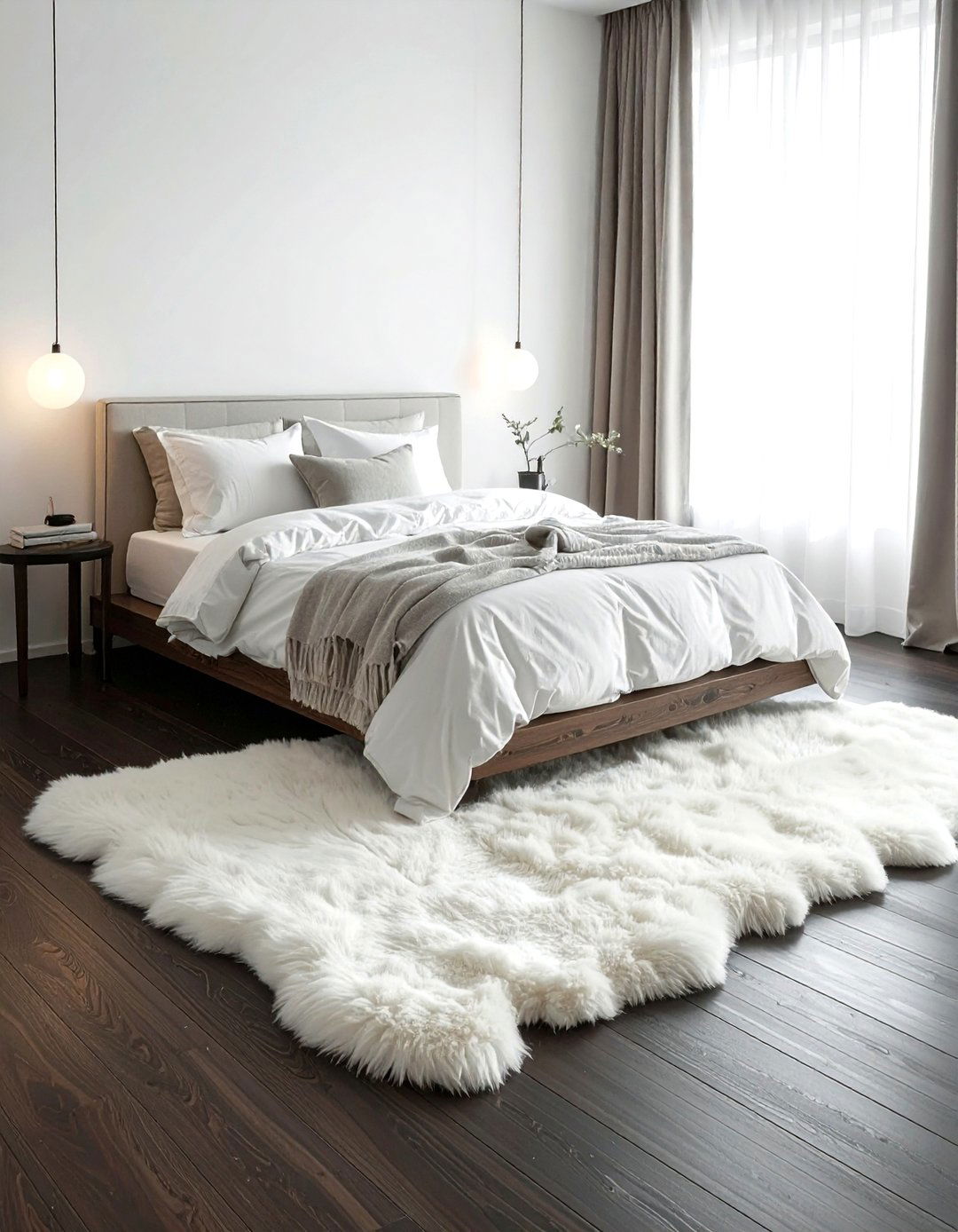 Sheepskin Rug Beside Bed - 30 sheepskin decor ideas