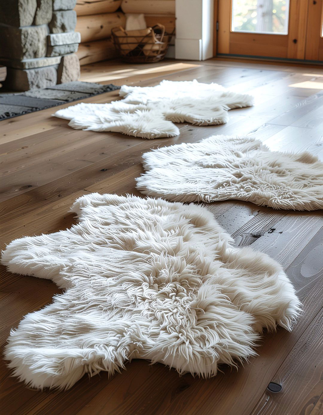 Sheepskin Rug Decor - 30 living room mountain furniture ideas
