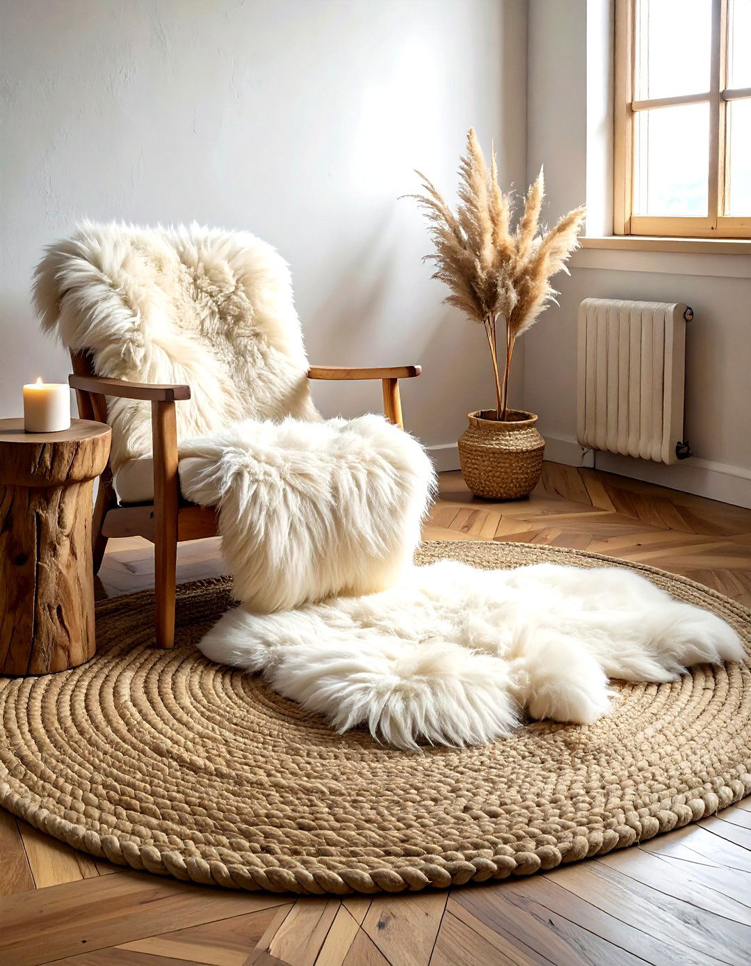 Sheepskin Rug Layering Idea - 30 ski chalet living room ideas
