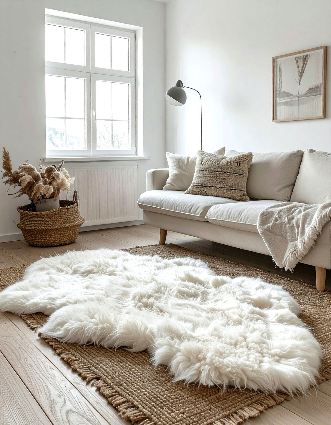 Sheepskin Rug Layering - 30 soft texture living room ideas