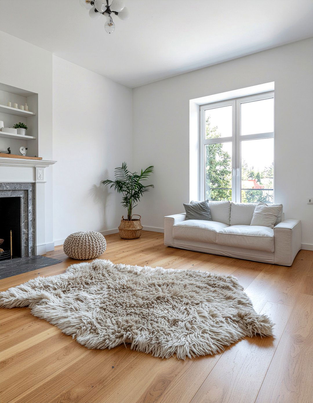 Sheepskin Rug Living Room - 30 cozy texture living room ideas