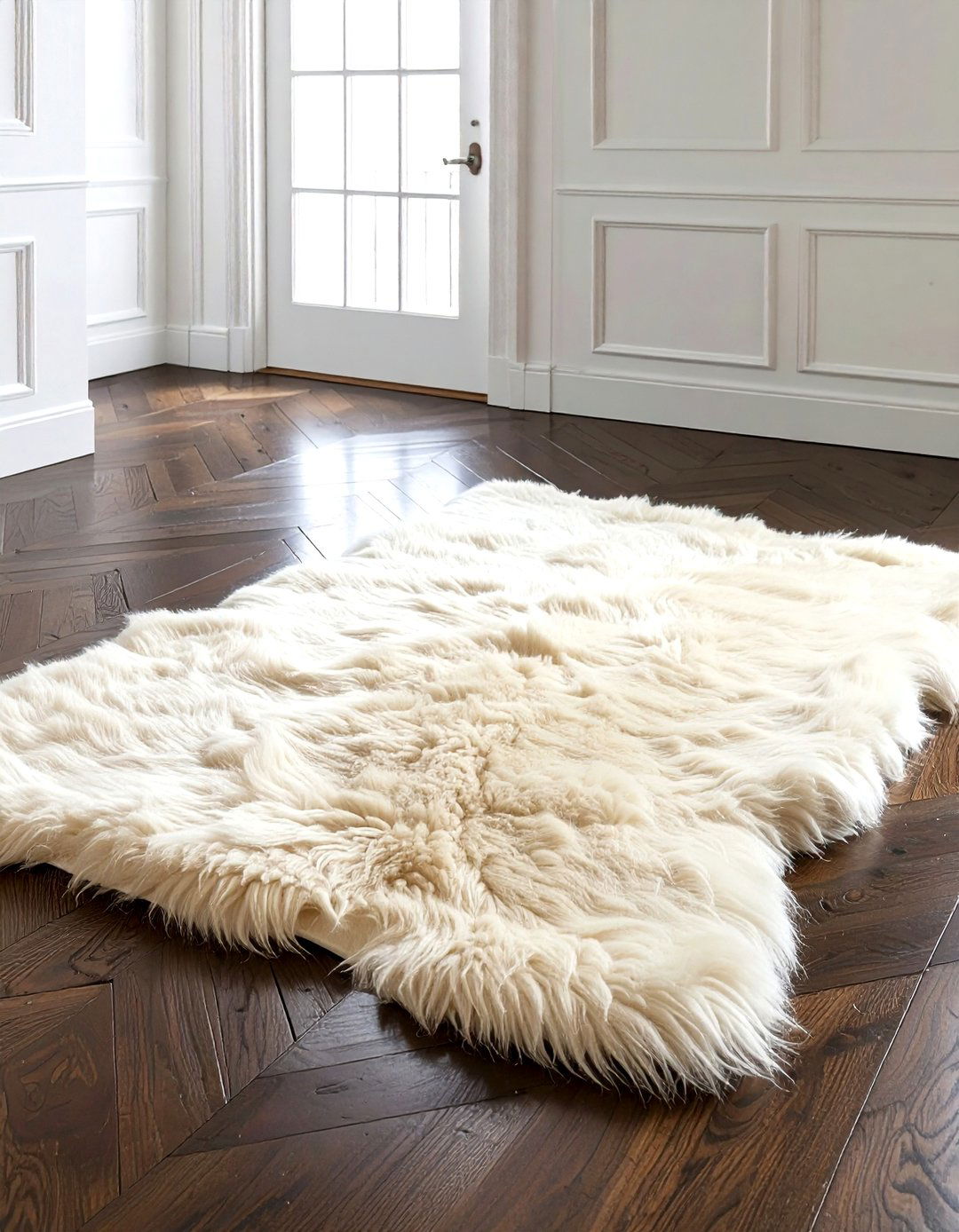 Sheepskin Rug On Hardwood Floor - 30 sheepskin decor ideas