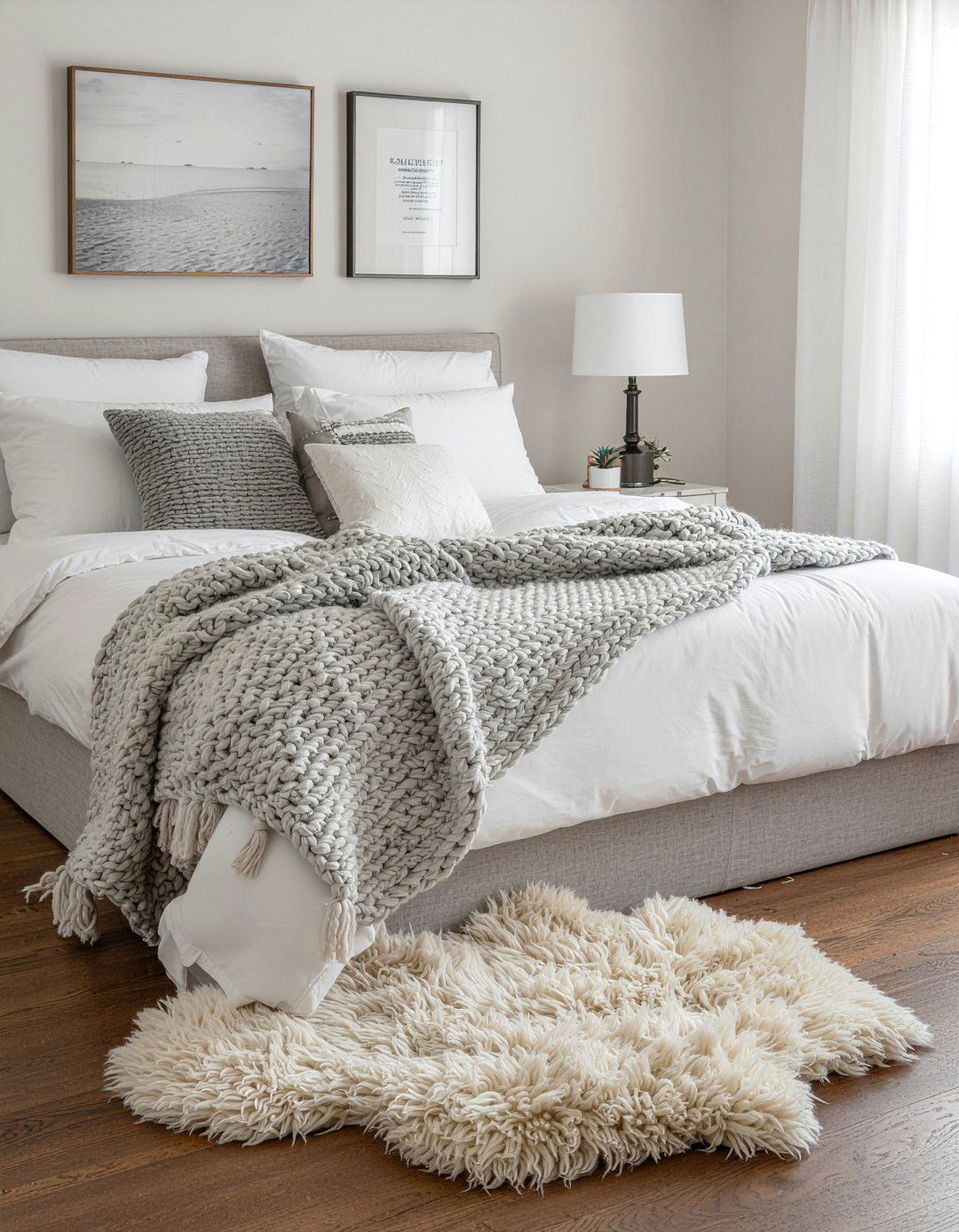 Sheepskin Texture Layering - 30 sheepskin bedroom ideas