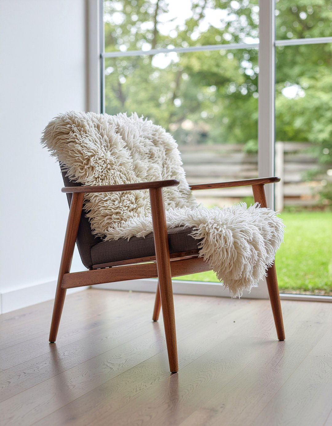 Sheepskin Throw Rug - 30 living room Scandinavian furniture ideas