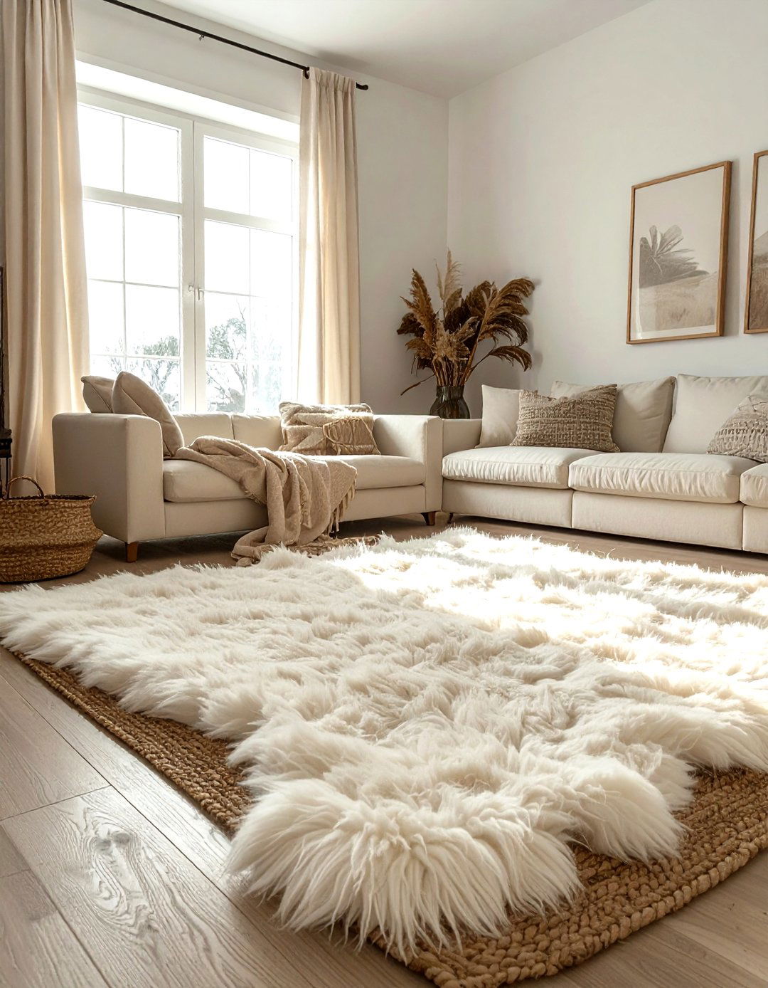 Sheepskin area rug - 30 beige living room accessories ideas