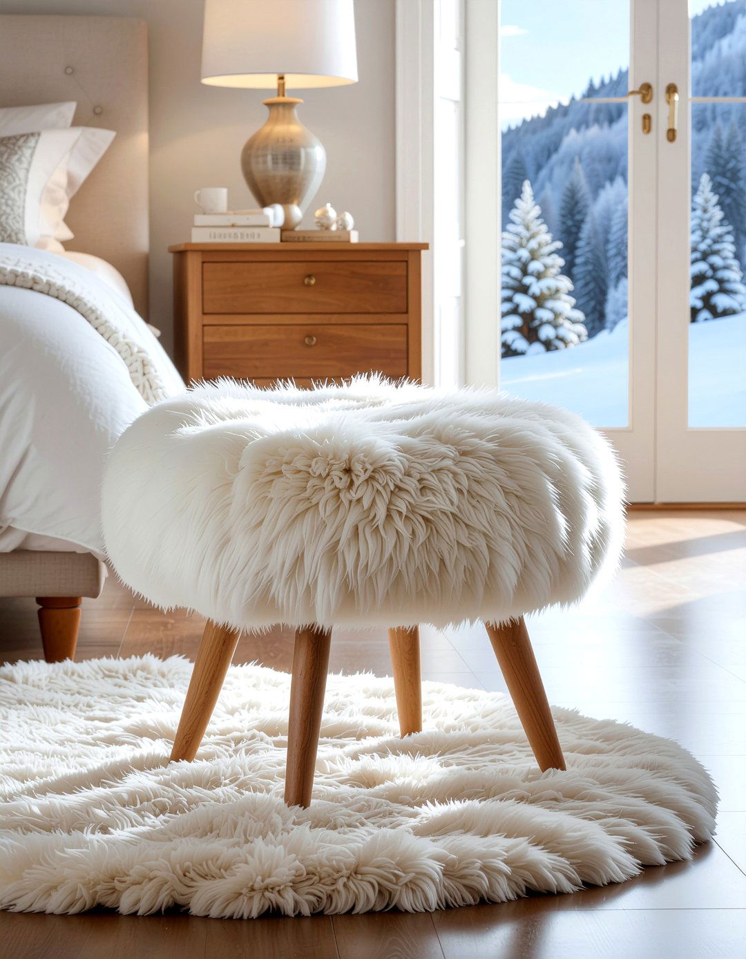 Sheepskin bedroom stool - 30 bedroom stools