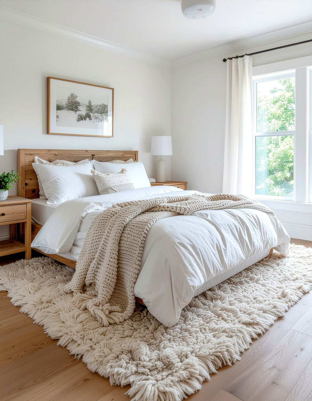 Sheepskin on neutral rug - 30 layered rug ideas
