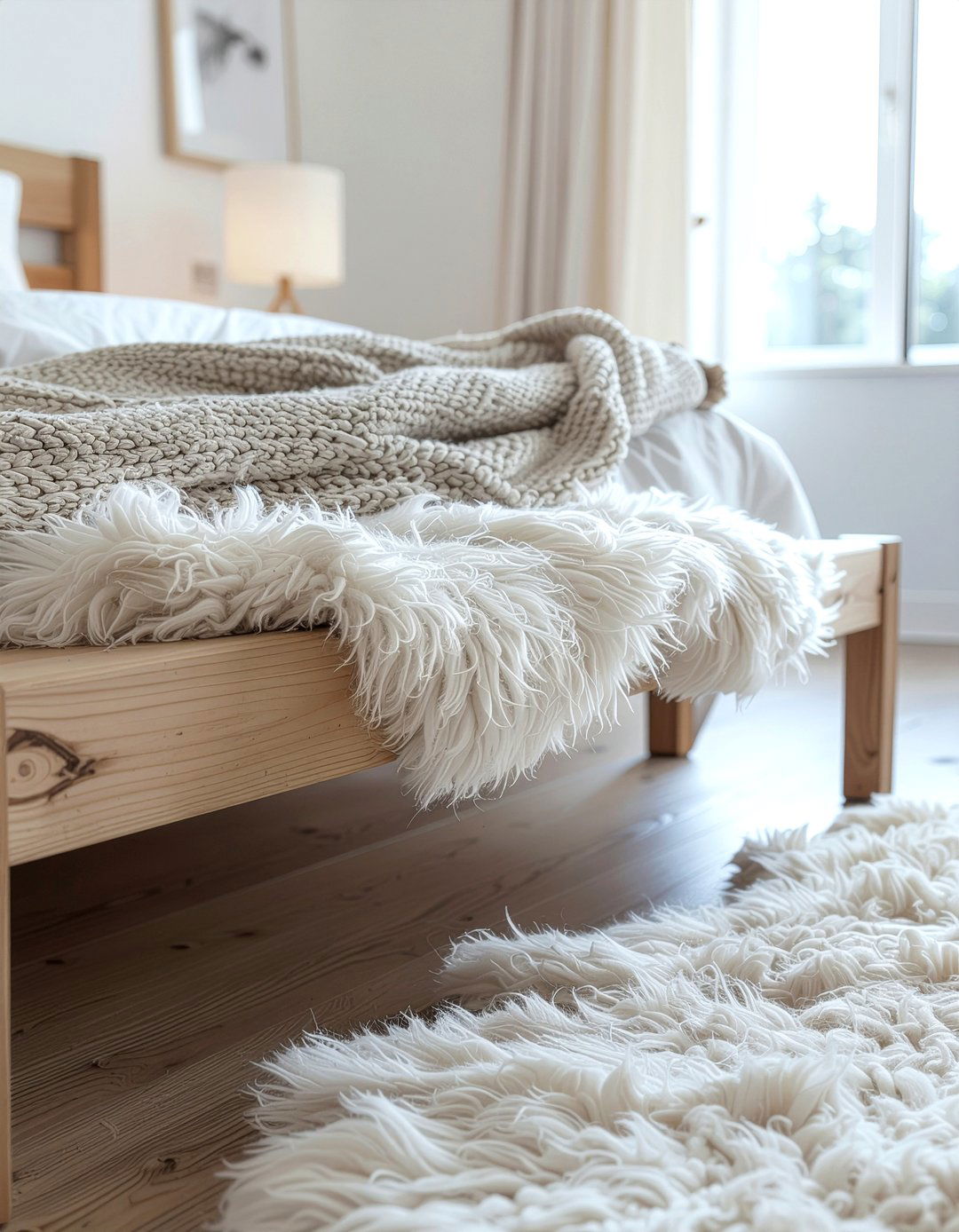 Sheepskin rug - 30 Danish bedroom ideas