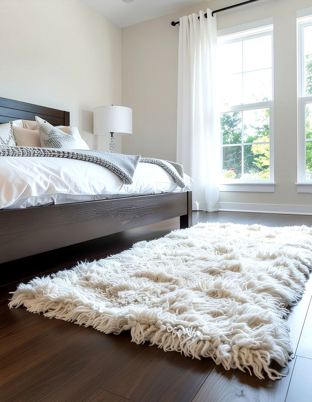 Sheepskin rug floor - 30 bedroom texture layering ideas