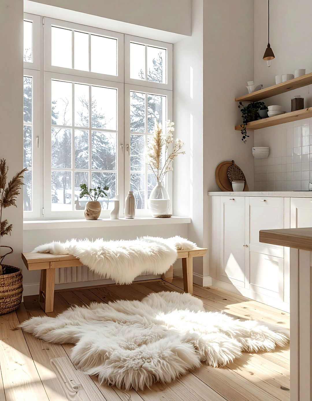 Sheepskin rug kitchen - 30 Nordic kitchen ideas