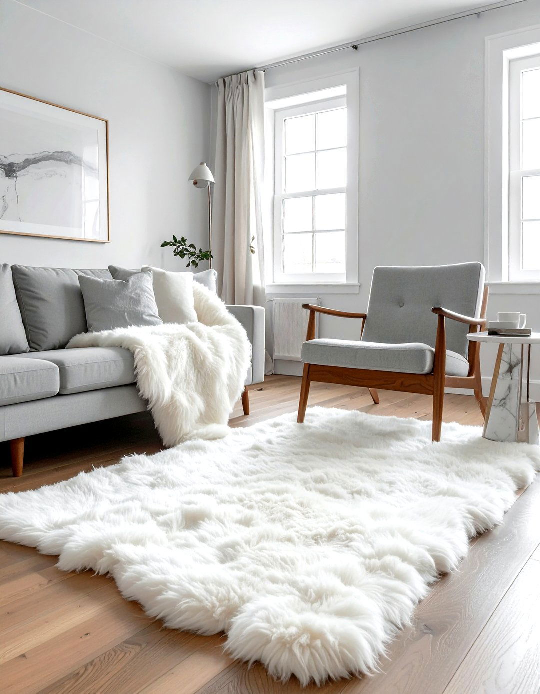 Sheepskin rug living room - 30 living room texture layering ideas