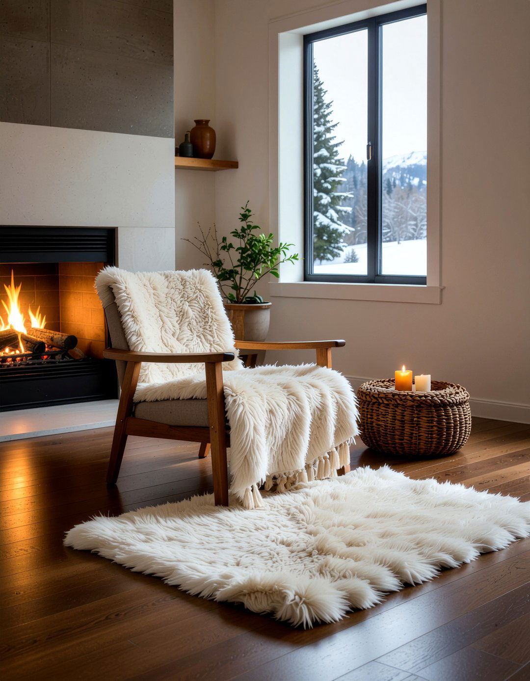 Sheepskin throw rug - 30 Swedish living room ideas