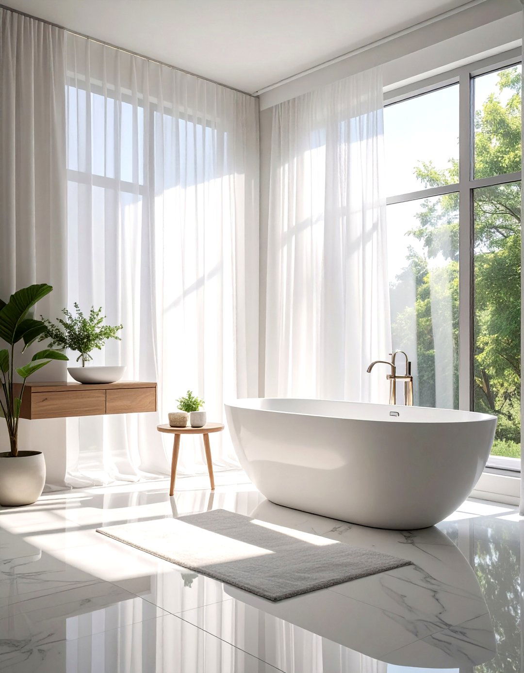 Sheer Bathroom Window Curtains - 30 spa-like decor ideas